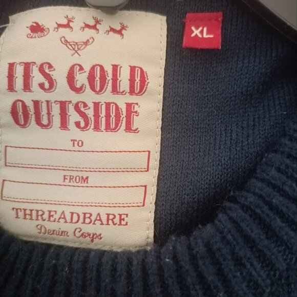 XL🎄Holiday Santa Ugly Christmas Ski Men Unisex Sweater - Navy ITS COLD OUTSIDE - Picture 6 of 7